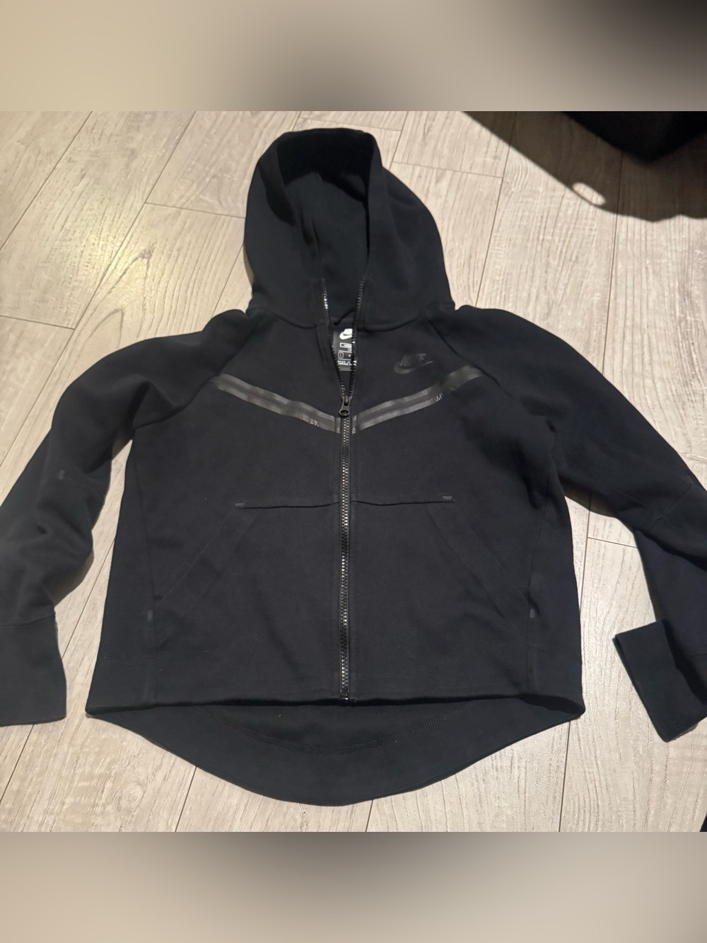 Nike Tech Fleece Black Full-Zip Kids Hooded Jacket